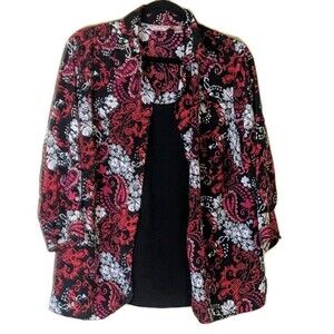 White Stag Plus 1X Ladies 3/4 Sleeve Blouse/Tank Set Black Red Paisley